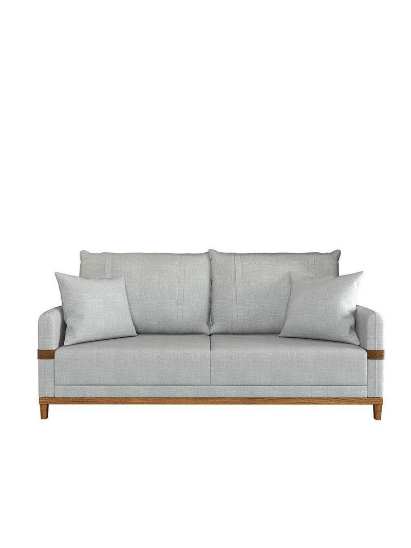 Sofá 3 Lugares 2m Living Com Almofadas Pés Madeira Linho Kazu Bex's Cinza