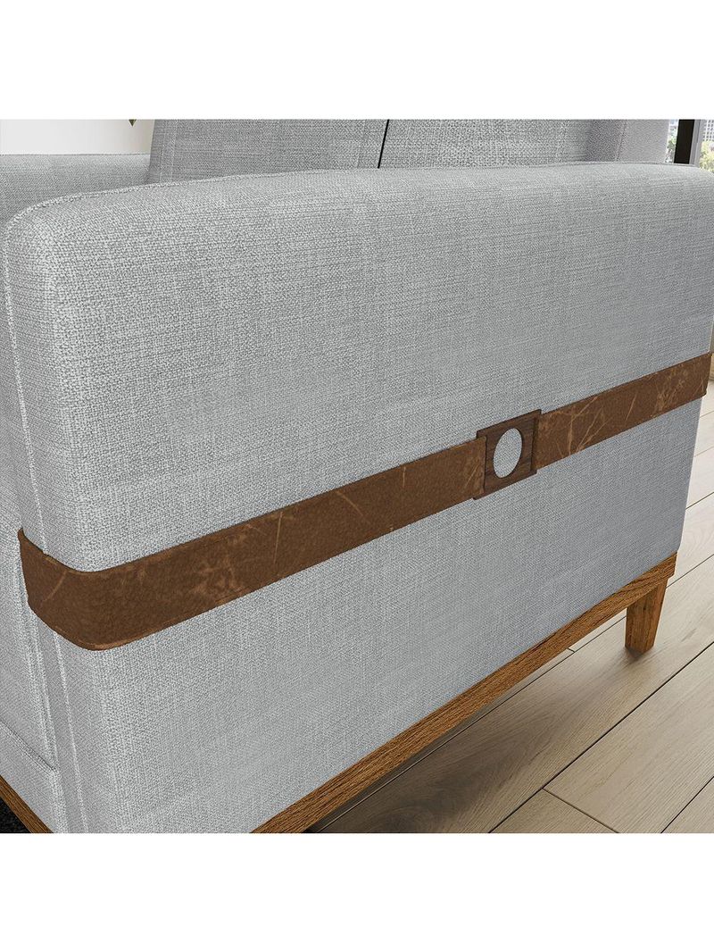 Sofá 3 Lugares 2m Living Com Almofadas Pés Madeira Linho Kazu Bex's Cinza