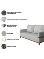 Sofá 3 Lugares 2m Living Com Almofadas Pés Madeira Linho Kazu Bex's Cinza
