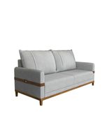 Sofá 3 Lugares 2m Living Com Almofadas Pés Madeira Linho Kazu Bex's Cinza