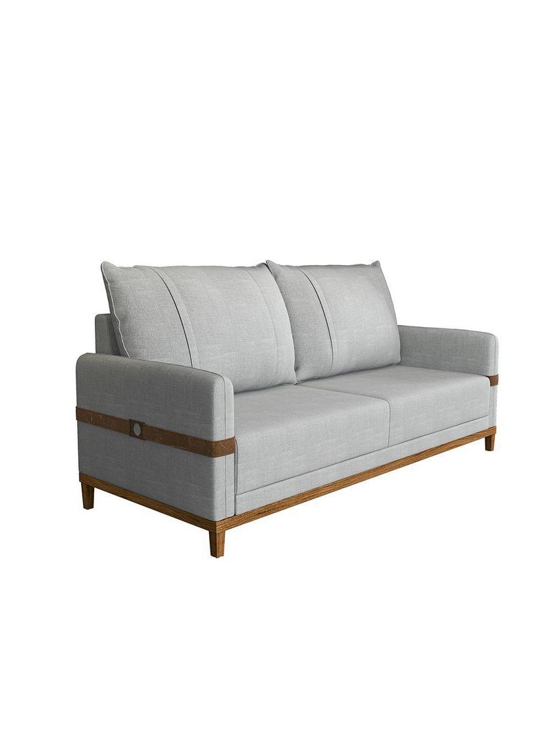 Sofá 3 Lugares 2m Living Com Almofadas Pés Madeira Linho Kazu Bex's Cinza
