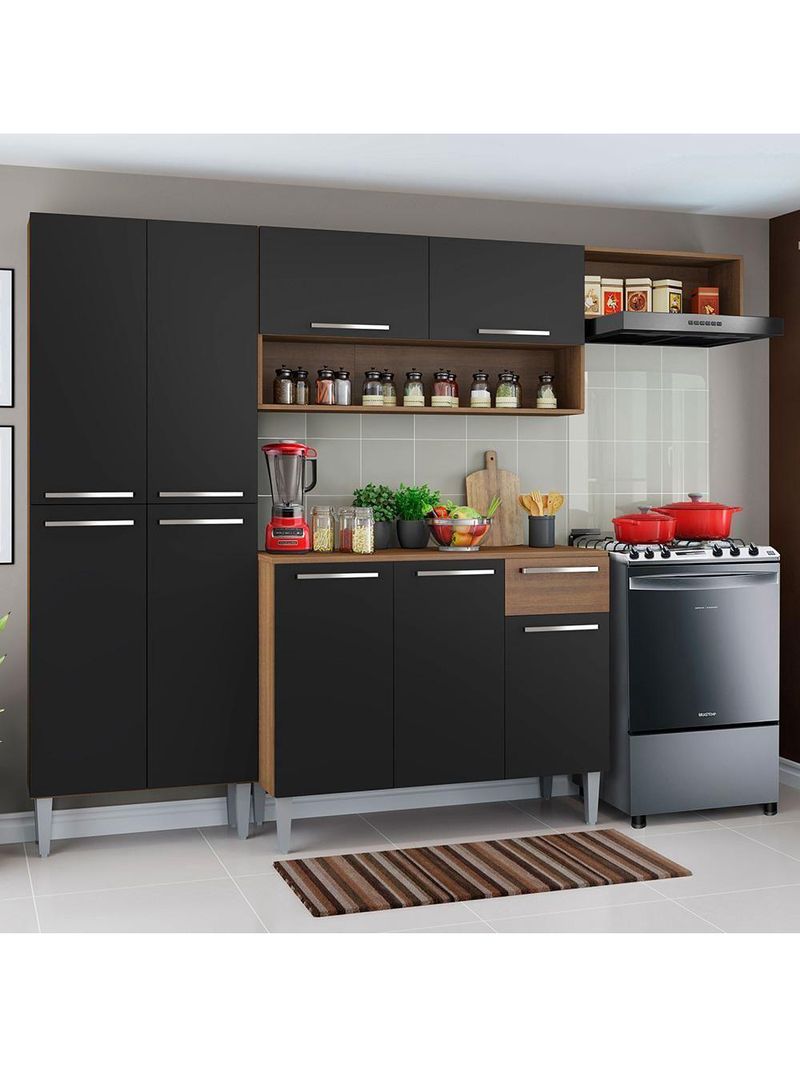 Cozinha Compacta Madesa Emilly Top Com Armário E Balcão Rustic/Preto