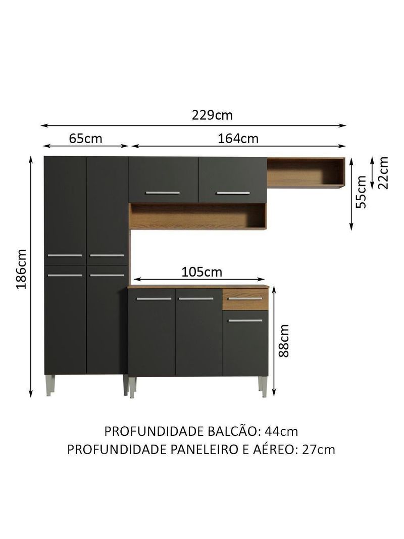 Cozinha Compacta Madesa Emilly Top Com Armário E Balcão Rustic/Preto