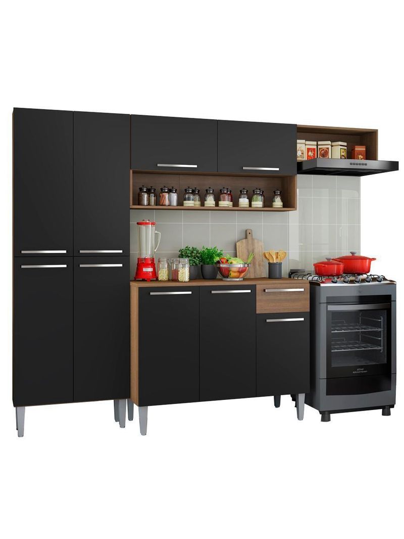 Cozinha Compacta Madesa Emilly Top Com Armário E Balcão Rustic/Preto
