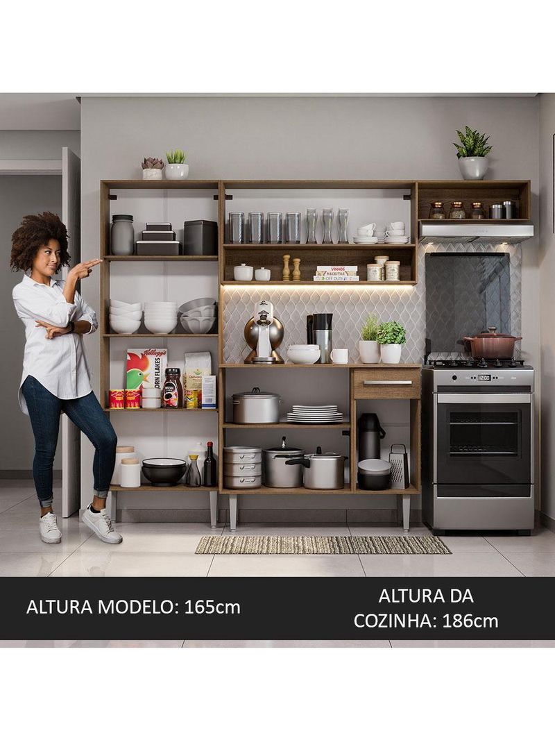 Cozinha Compacta Madesa Emilly Top Com Armário E Balcão Rustic/Preto