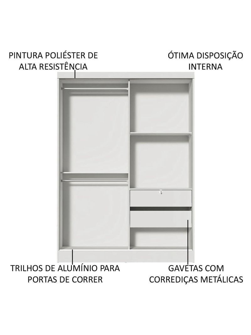 Guarda Roupas Luke Branco 2 Portas de Correr Madesa