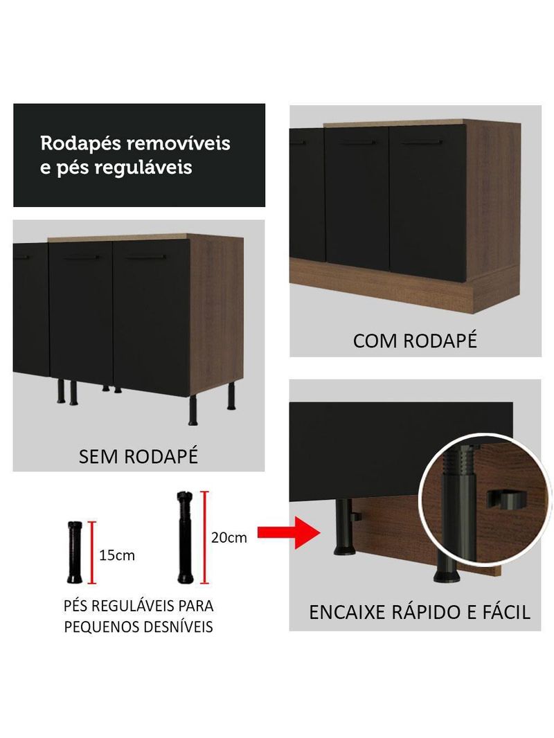 Balcão de Pia Madesa Agata 1 Porta 2 Gavetas Rustico Preto