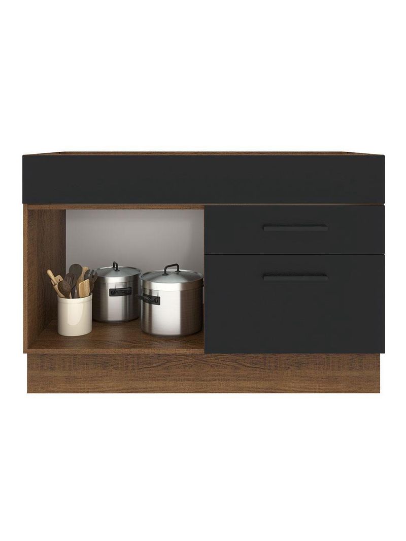 Balcão de Pia Madesa Agata 1 Porta 2 Gavetas Rustico Preto