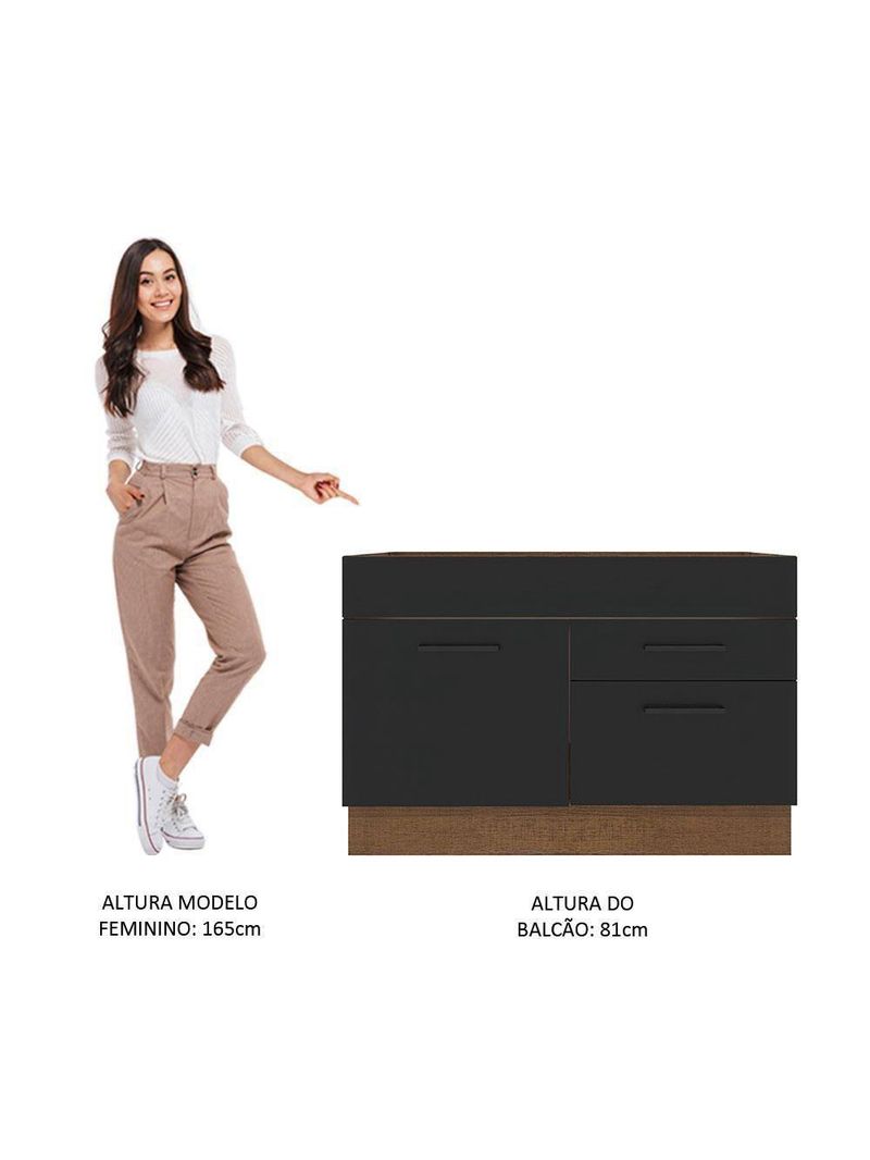Balcão de Pia Madesa Agata 1 Porta 2 Gavetas Rustico Preto
