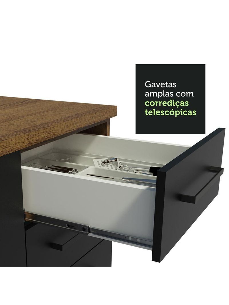 Balcão de Pia Madesa Agata 1 Porta 2 Gavetas Rustico Preto