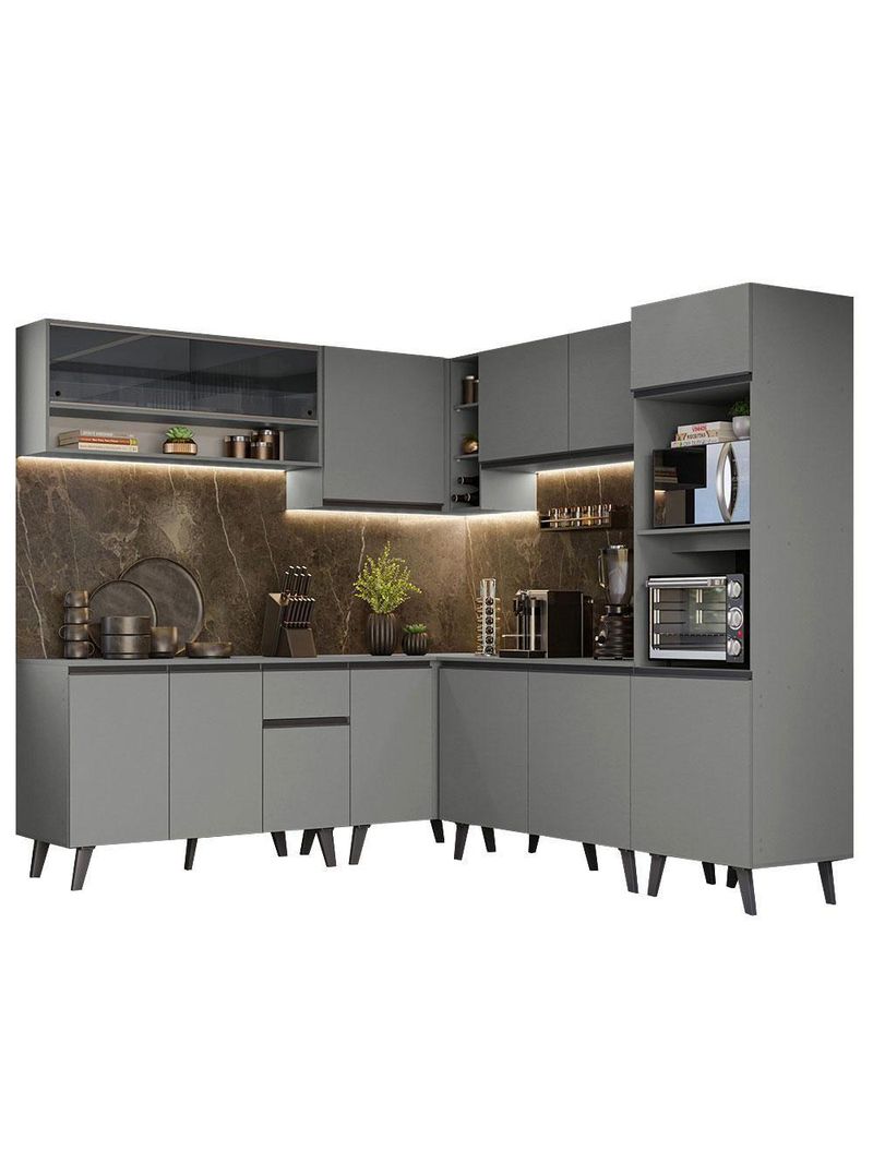 Armário De Cozinha Completa 445cm Cinza Nice 01 Cinza