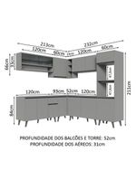 Armário De Cozinha Completa 445cm Cinza Nice 01 Cinza