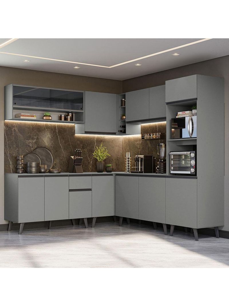 Armário De Cozinha Completa 445cm Cinza Nice 01 Cinza