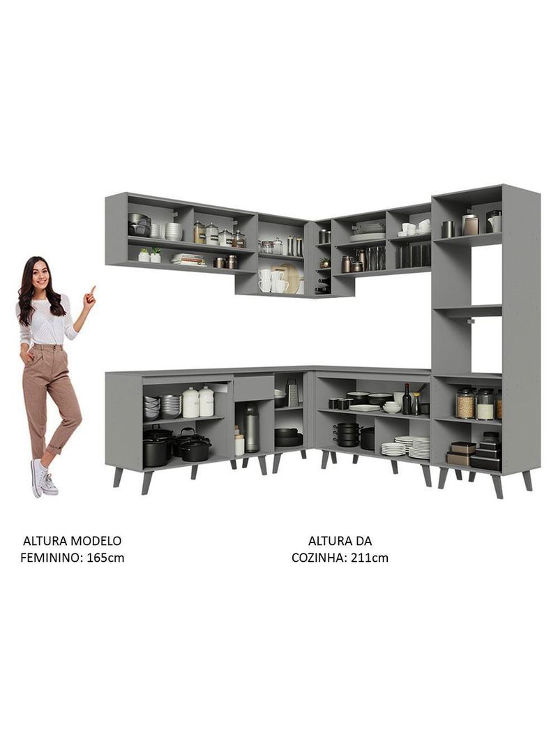 Armário De Cozinha Completa 445cm Cinza Nice 01 Cinza