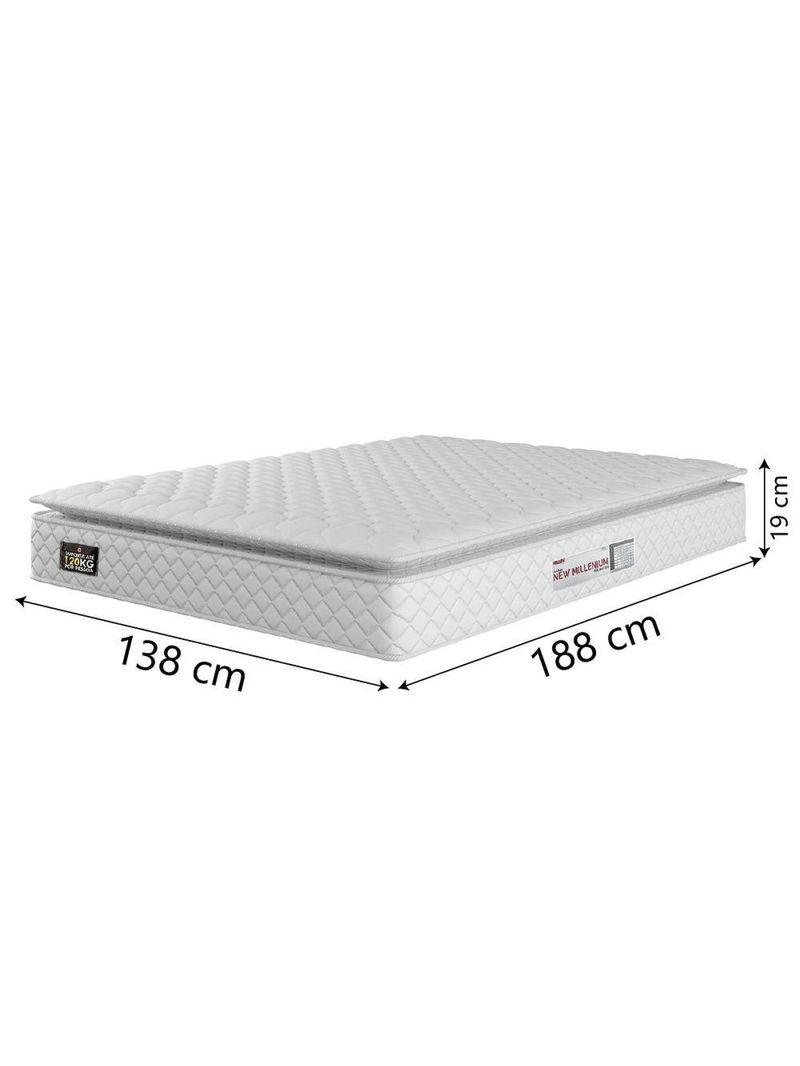 Cama Box Casal Colchão Espuma D33 Pillow Top New Millenium 138x188x57cm Branco Hellen – Suporta Até 120 Kg Por Pessoa