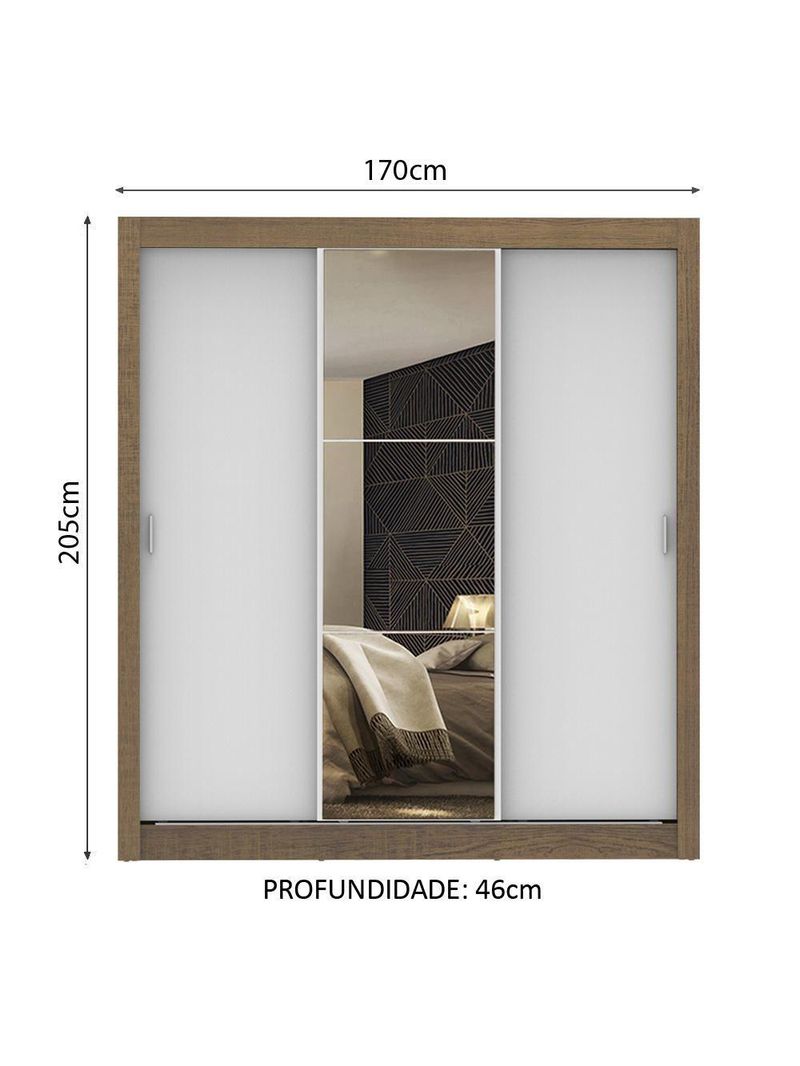 Guarda-Roupa Casal Mônaco 3 Portas de Correr 1 Espelho Madesa