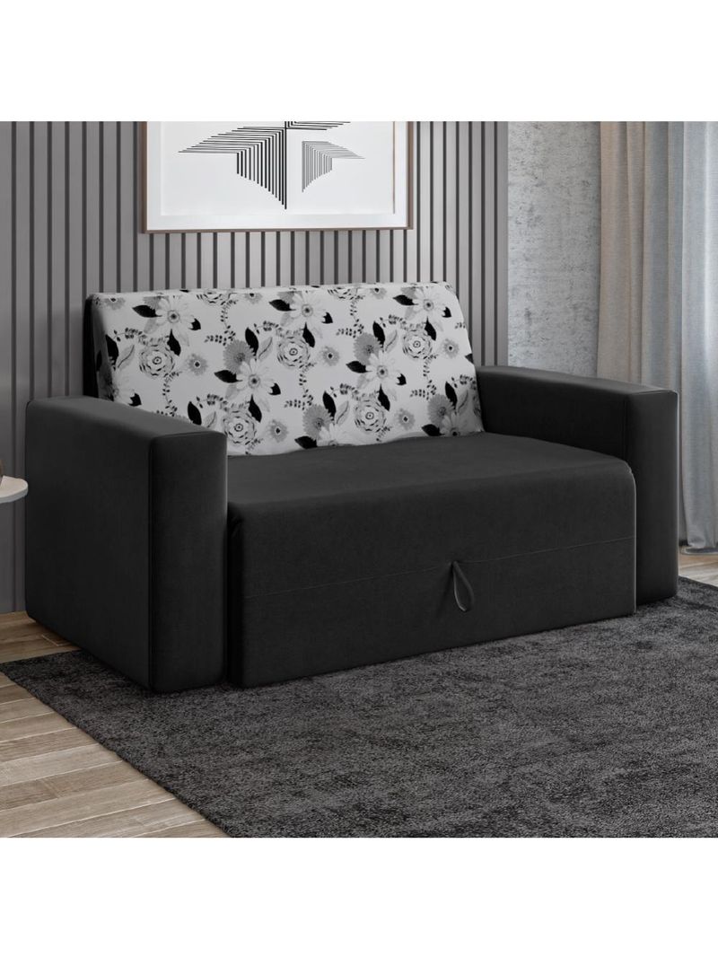 Sofá-cama 2 Lugares Pratik 5000 Suede Preto/Cinza
