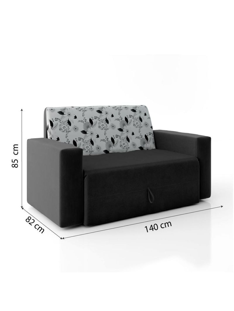 Sofá-cama 2 Lugares Pratik 5000 Suede Preto/Cinza