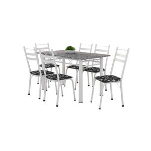 Conj De Mesa Com 6 Cadeiras 1,40m Granito/Branco Branco