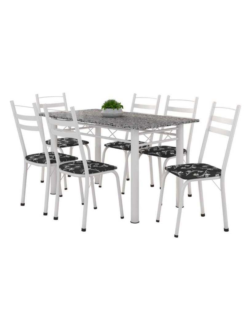 Conj De Mesa Com 6 Cadeiras 1,40m Granito/Branco Branco