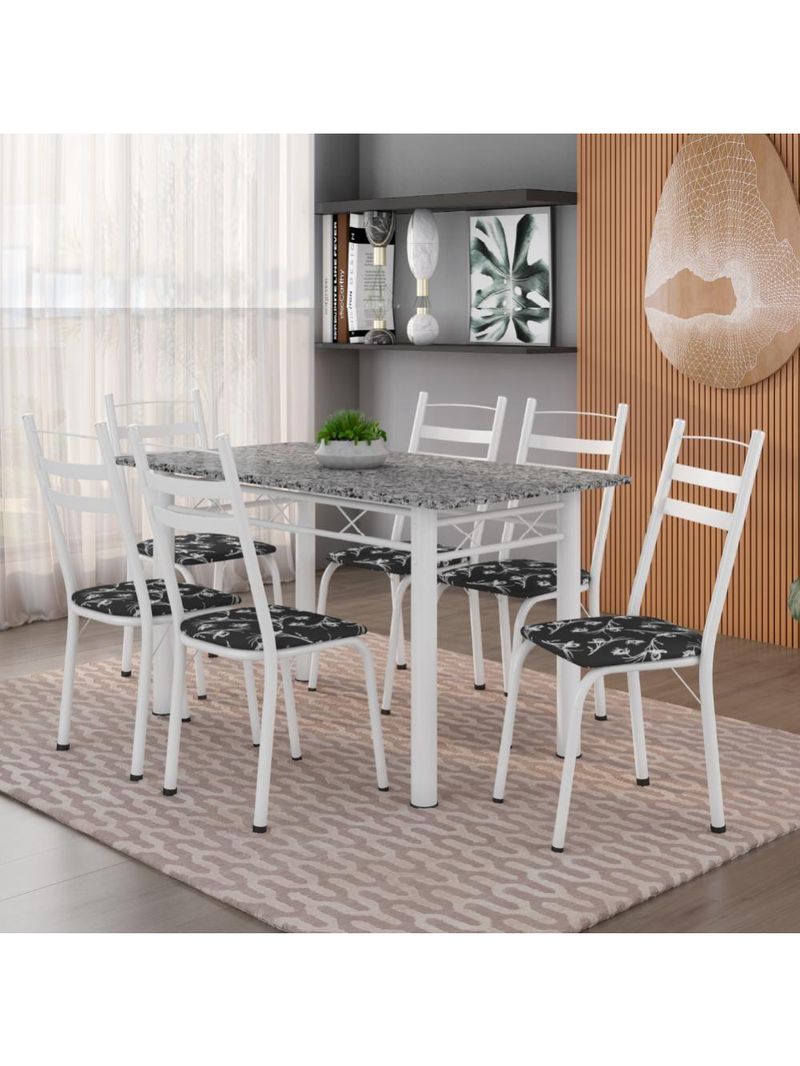 Conj De Mesa Com 6 Cadeiras 1,40m Granito/Branco Branco