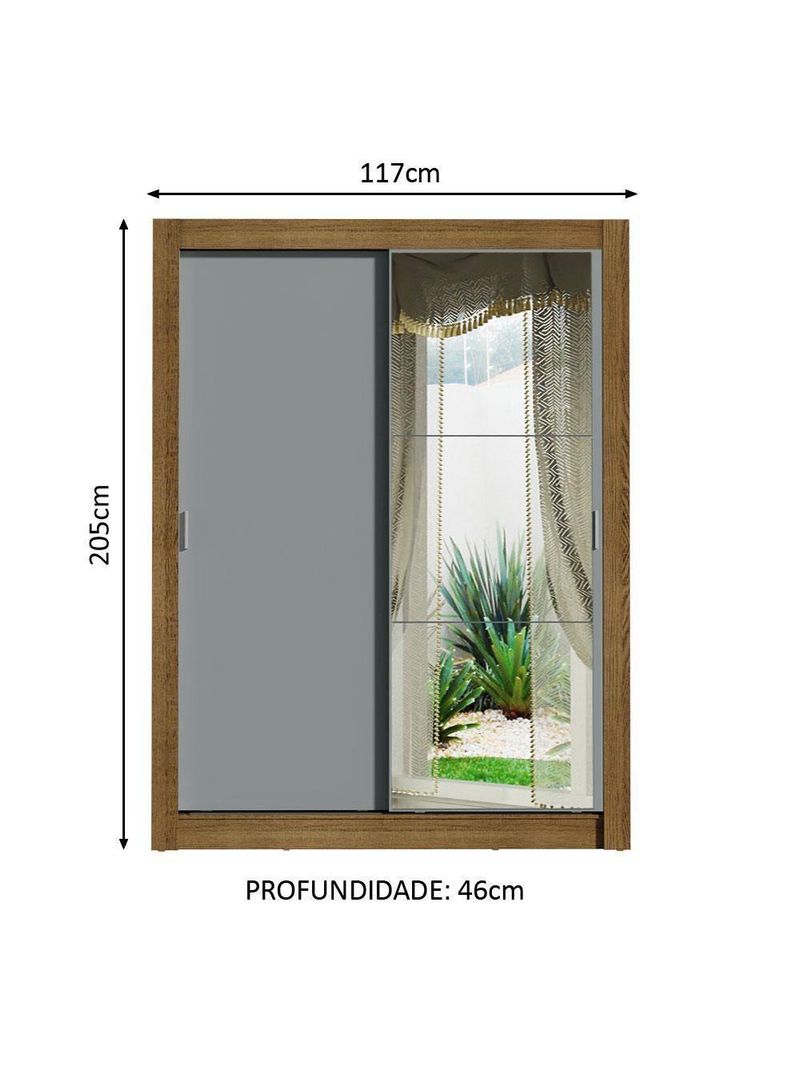 Guarda-roupa Solteiro 2 Portas Com Espelho Rustic/Cinza