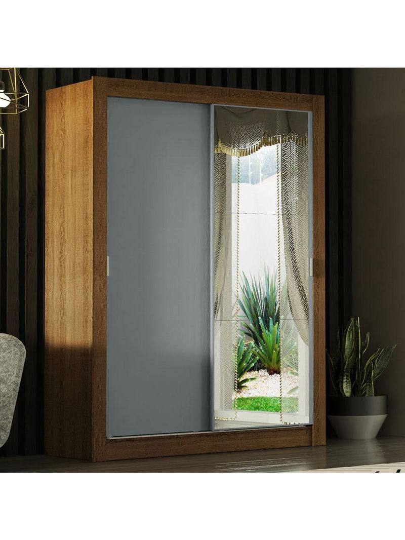 Guarda-roupa Solteiro 2 Portas Com Espelho Rustic/Cinza