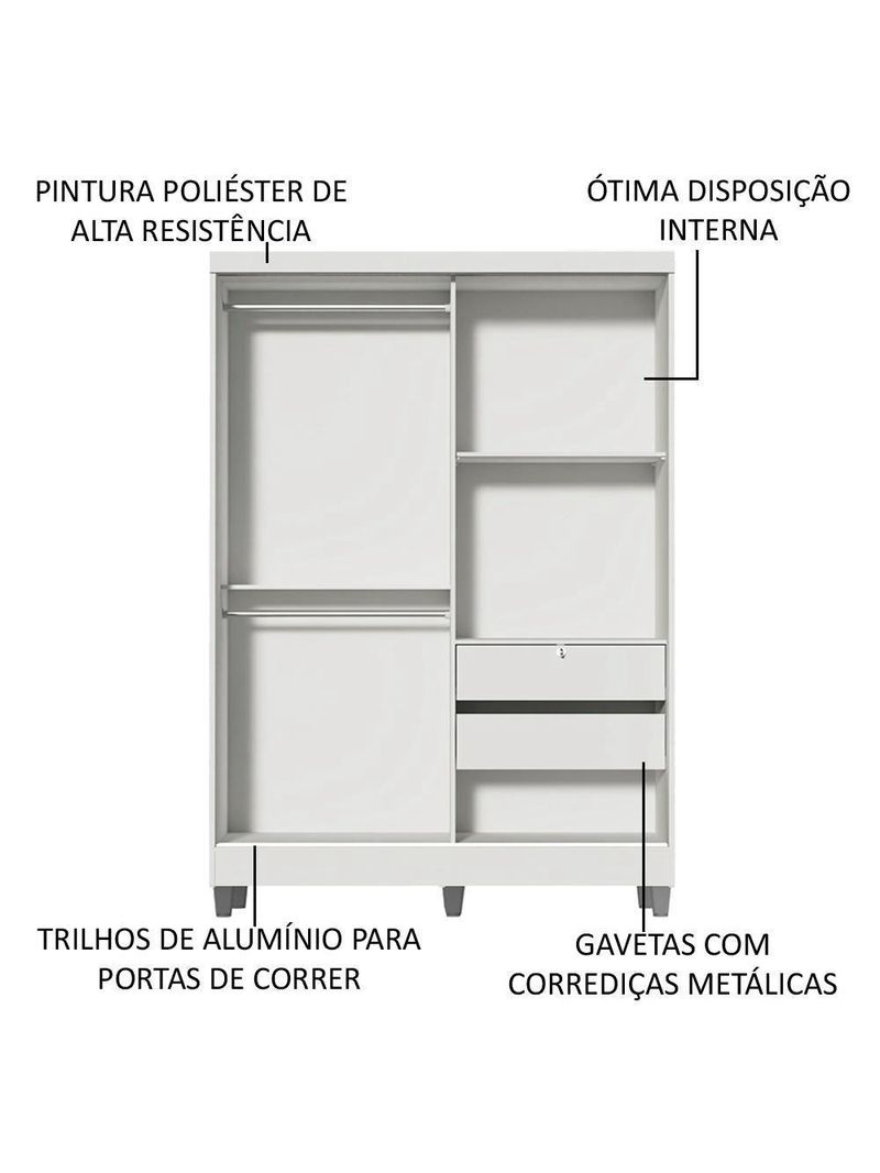 Guarda-Roupas Luke Branco 2 Portas Espelho Com Pés Madesa