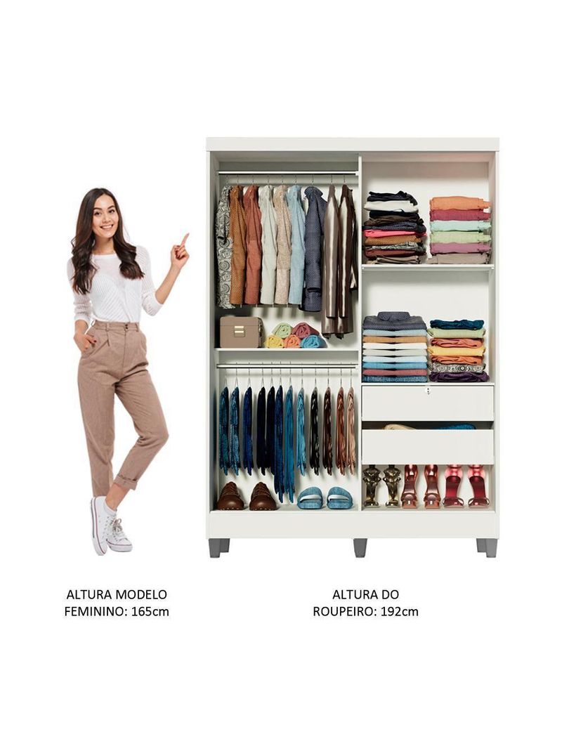 Guarda-Roupas Luke Branco 2 Portas Espelho Com Pés Madesa