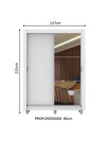 Guarda-Roupa Solteiro Madesa Denver 2 Portas de Correr com Espelho e Pés – Branco