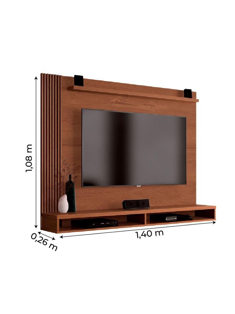 Painel Para Tv Até 50 Polegadas Dijon Ripado C/ Prateleira Naturale