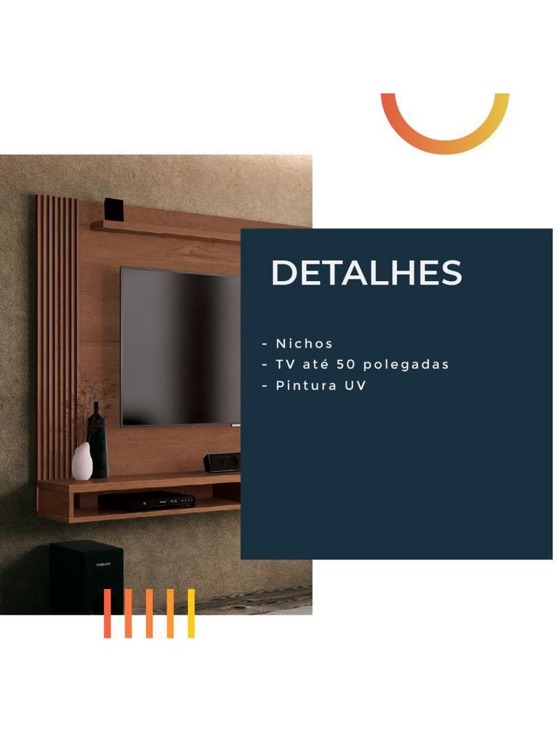 Painel Para Tv Até 50 Polegadas Dijon Ripado C/ Prateleira Naturale
