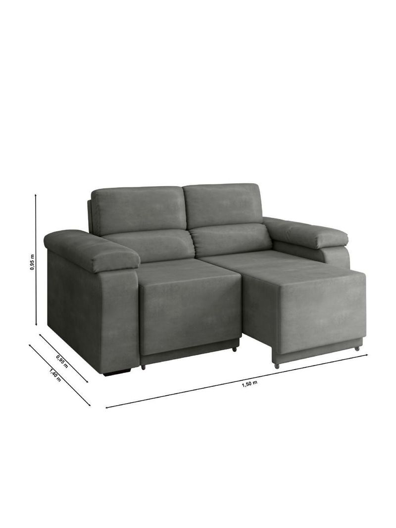 Sofá Retrátil Desmontável Suede 2 Lugares Fox Cinza Cinza