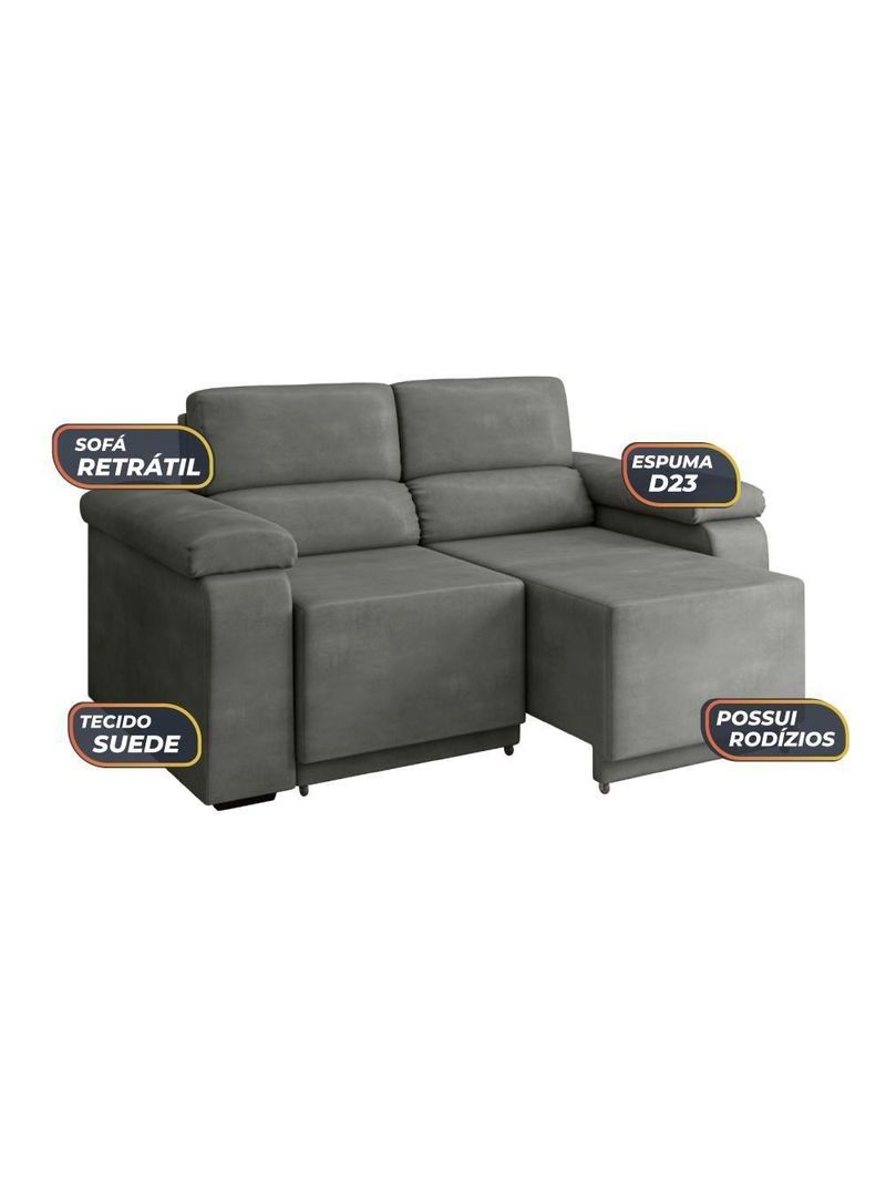 Sofá Retrátil Desmontável Suede 2 Lugares Fox Cinza Cinza