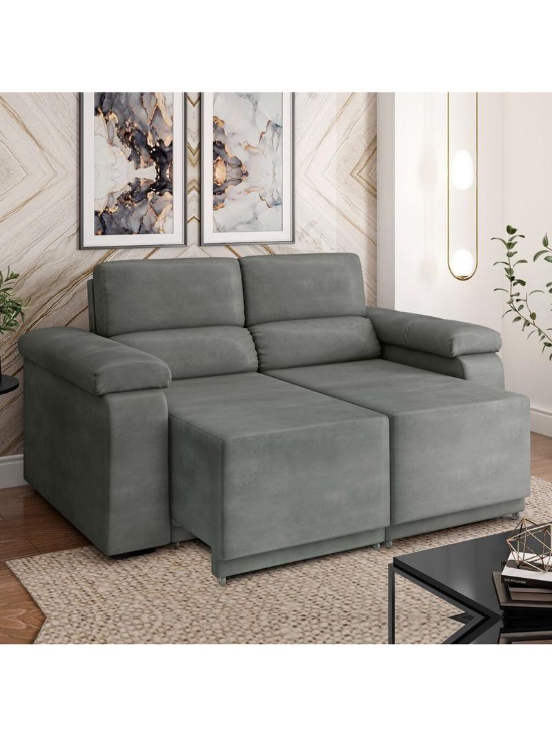 Sofá Retrátil Desmontável Suede 2 Lugares Fox Cinza Cinza