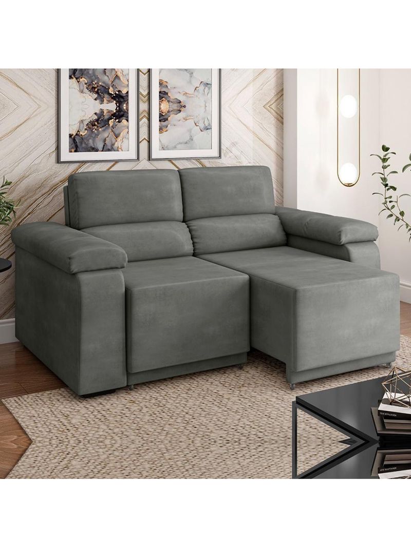 Sofá Retrátil Desmontável Suede 2 Lugares Fox Cinza Cinza