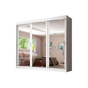 Guarda-Roupa Casal Napoli 3 Portas de Espelho Branco Madesa