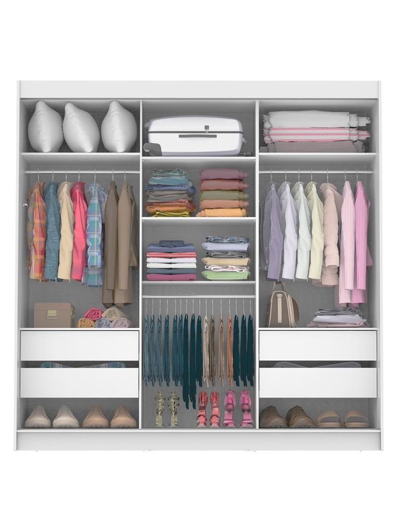 Guarda-Roupa Casal Napoli 3 Portas de Espelho Branco Madesa