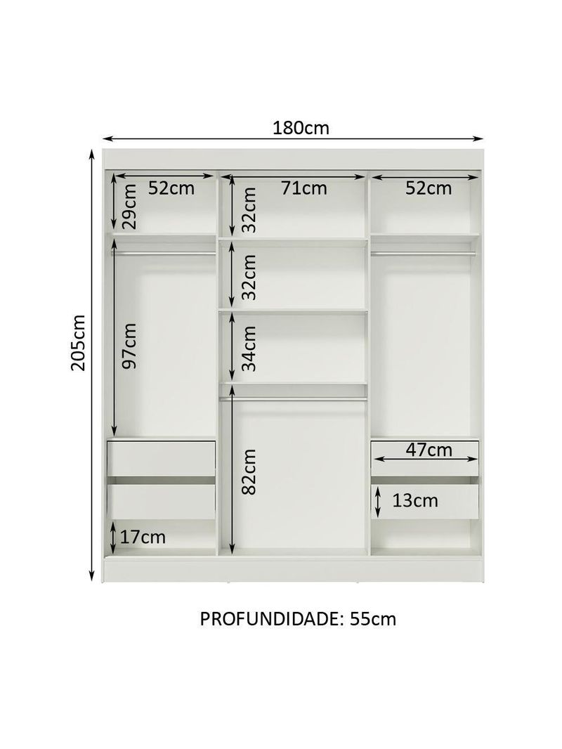 Guarda-Roupa Casal Napoli 3 Portas de Espelho Branco Madesa