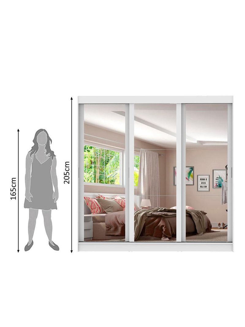 Guarda-Roupa Casal Napoli 3 Portas de Espelho Branco Madesa