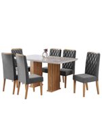 Conjunto De Mesa Sala De Jantar Ripada Tampo Com Vidro Mond 1,60m 6 Cadeiras Bele Veludo Off White / Cinza