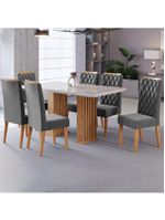 Conjunto De Mesa Sala De Jantar Ripada Tampo Com Vidro Mond 1,60m 6 Cadeiras Bele Veludo Off White / Cinza