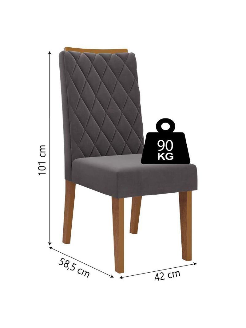 Conjunto De Mesa Sala De Jantar Ripada Tampo Com Vidro Mond 1,60m 6 Cadeiras Bele Veludo Off White / Cinza