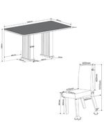 Conjunto De Mesa Sala De Jantar Ripada Tampo Com Vidro Mond 1,60m 6 Cadeiras Bele Veludo Off White / Cinza