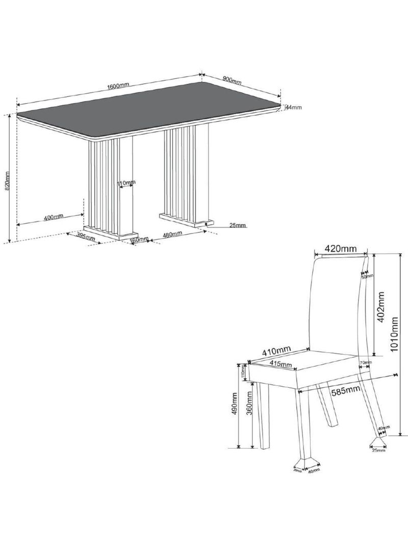 Conjunto De Mesa Sala De Jantar Ripada Tampo Com Vidro Mond 1,60m 6 Cadeiras Bele Veludo Off White / Cinza