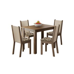 Kit Cíntia Bege Mesa Tampo de Madeira 4 Cadeiras Madesa