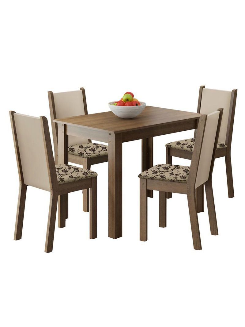 Kit Cíntia Bege Mesa Tampo de Madeira 4 Cadeiras Madesa