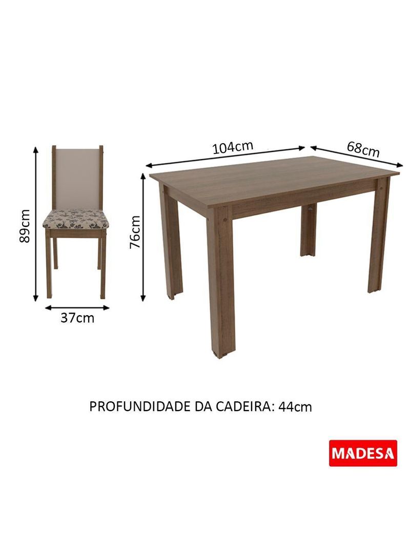Kit Cíntia Bege Mesa Tampo de Madeira 4 Cadeiras Madesa
