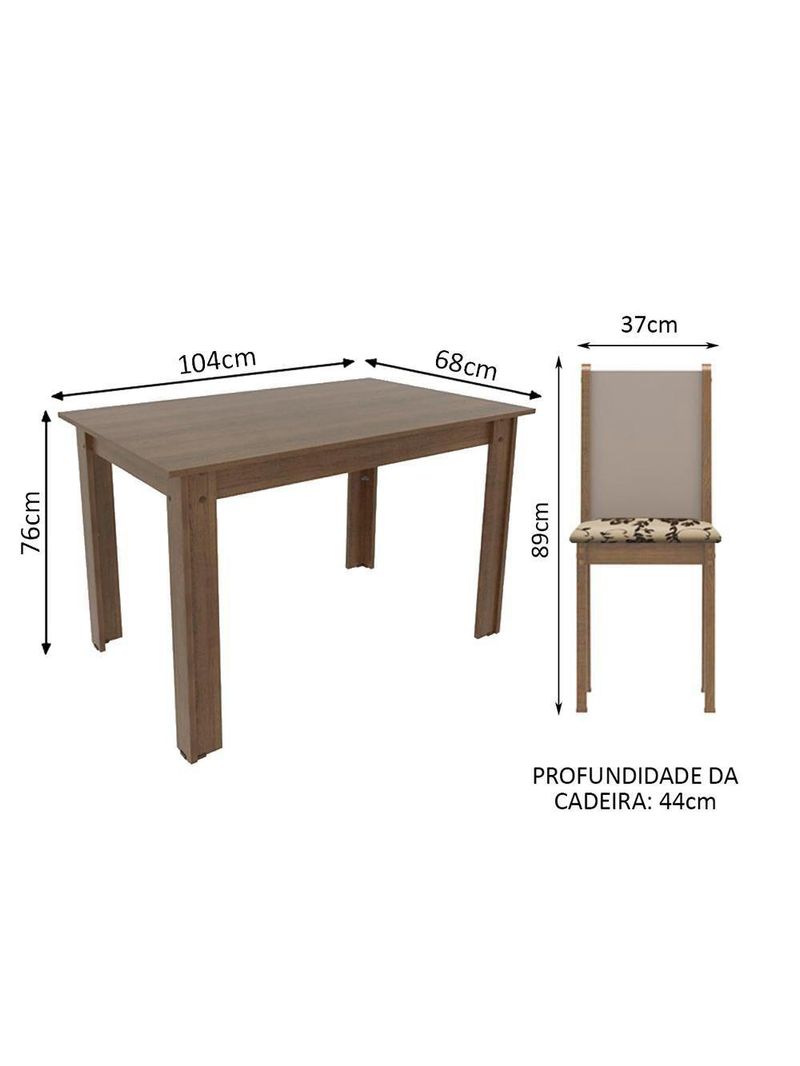 Kit Cíntia Bege Mesa Tampo de Madeira 4 Cadeiras Madesa