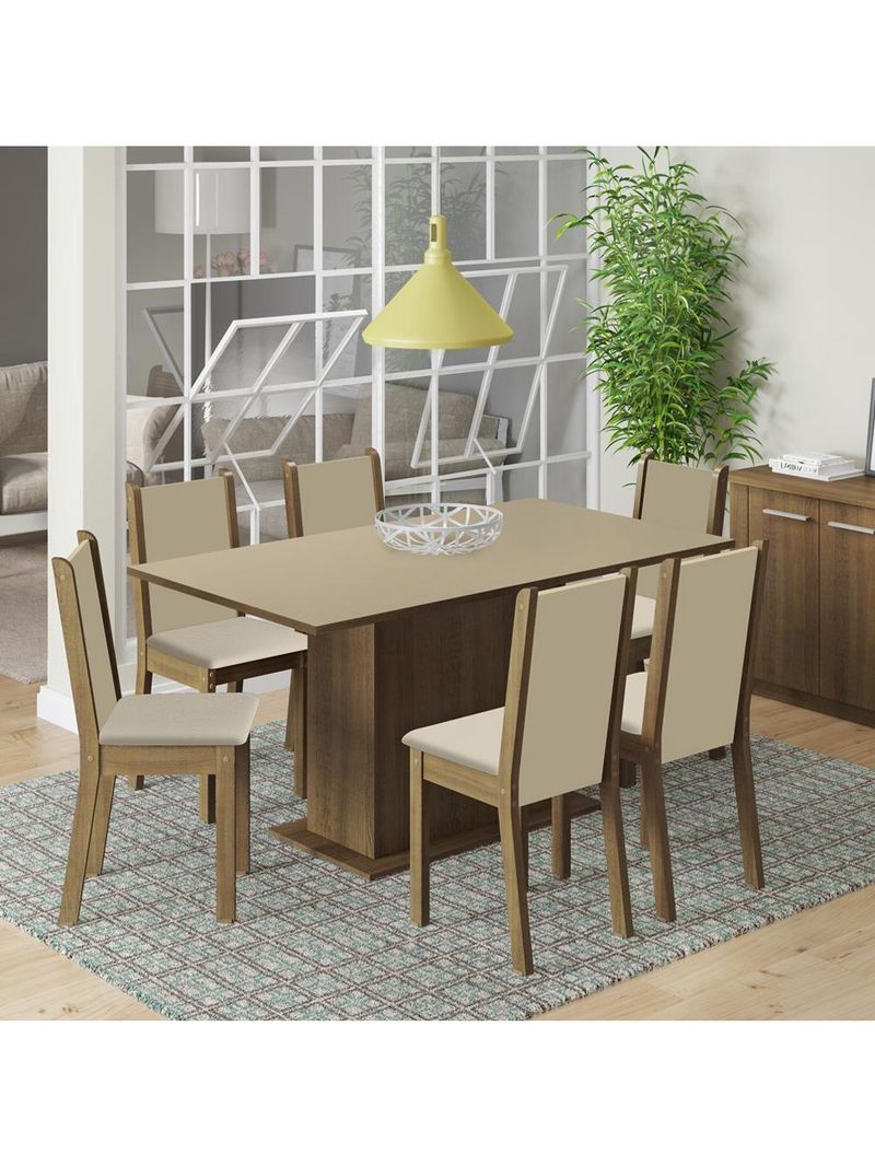 Conjunto Sala de Jantar Ohana Mesa Tampo de Madeira com 6 Cadeiras – Madesa